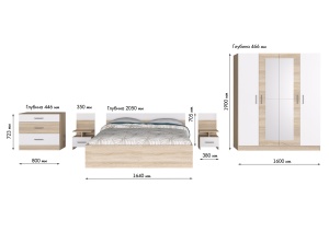 Спальня Леси Кровать 1,6 с основанием ДСП+2 тумбы+комод